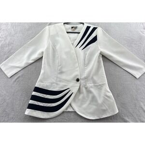 VTG Whirlaway Frocks Jacket Women's Lage Blazer White Black Golden Girls 80s